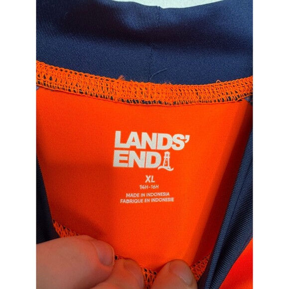 Lands’ End Boys XL Husky Rash Guard Colorblock Orange Blue Short Sleeve Beach - Picture 5 of 10